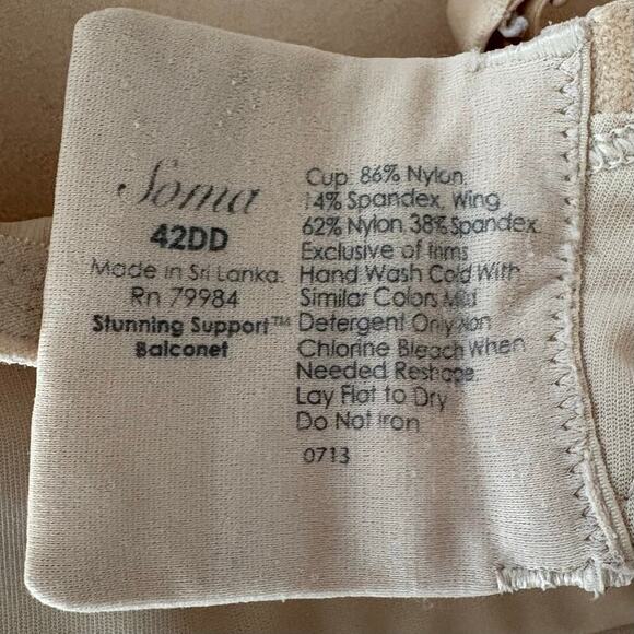 SOMA Balconet Push Up Bra Nude Sz 42DD Full Coverage Stunning Support Initmates - Picture 4 of 6